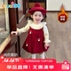 優(yōu)奇女童連衣裙套裝秋冬款加絨兩件套兒童公主拜年服周歲女寶寶禮服裙