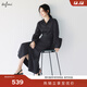 伊芙麗（eifini）蔣欣代言圍裹式假兩件式襯衫式連衣裙2025春季新款通勤職場(chǎng)裙 藏青 M 105-115斤