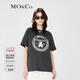 MO&Co.泰迪熊徽章可愛(ài)印花圓領(lǐng)短袖寬松T恤純棉上衣時(shí)尚洋氣摩安珂 古堡灰色 M 165