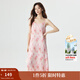 茵曼（INMAN）薄荷曼波度假風(fēng)碎花吊帶背心裙夏季氣質(zhì)浪漫壓褶松弛感連衣裙子 芭比粉 M