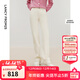 朗姿白色休閑純棉高級感2024年冬季新款牛仔褲百搭直筒長(cháng)褲子女 本白色 M