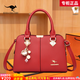 雪愛(ài)袋鼠（XUEAIDAISHU）高端女士包包女包真皮送媽媽老婆禮物2025新款中年母親女款手提包 酒紅【精美禮盒+禮袋+手包卡包】
