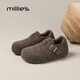 妙麗勃肯鞋女平底加絨復古時(shí)尚絨面潮流2025冬季新款百搭通勤單鞋女 咖色 37