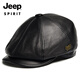 吉普（JEEP）真皮帽子男士八角帽中老年人秋冬季鴨舌帽戶(hù)外鴨嘴帽潮父親帽 黑色 XL 中號XL(57-58c)