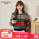 科蒙博卡2024秋冬撞色條紋羊毛開(kāi)衫外套女加厚絞花上衣針織衫 深空灰 XL