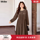 MsShe【燈芯絨連衣裙】大碼女裝2025秋冬裝胖mm木耳邊中長(cháng)款裙子 拿鐵色現貨 2XL