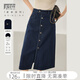 對白復古開(kāi)叉牛仔半身裙女2025夏新款設計感通勤百搭顯瘦直筒裙子 牛仔藍 L