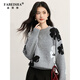 法貝莎品牌萬(wàn)花絨毛衣女套頭冬季新款氣質(zhì)提花灰色厚針織衫上衣 銀灰色 L
