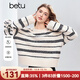 百圖（betu）女裝2025年冬季新款毛衣條紋寬松落肩袖簡(jiǎn)約長(cháng)袖上衣女2510T48 黑白條 S