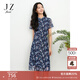 玖姿新中式優(yōu)雅印花網(wǎng)紗連衣裙女2025夏季新款JLFX50046 花深藍 M