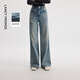 朗姿【精英衣櫥】淺藍色牛仔直筒闊腿休閑褲純棉磨毛褲26年春季新款 淺霧霾藍色 M