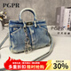 PGPR新款牛仔布時(shí)尚百搭手提斜挎包個(gè)性復古包包女2025新款手提單肩包 牛仔藍