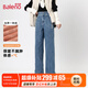 班尼路（Baleno）窄版闊腿牛仔褲女2025新款秋冬季加絨休閑長(cháng)褲女小個(gè)子直筒褲子女