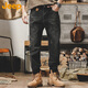JEEP吉普牛仔褲男秋冬季寬松直筒長(cháng)褲休閑褲子男士百搭男褲 黑灰色32