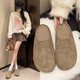 云醍桃語(yǔ)冬季保暖加絨棉鞋女一腳蹬豆豆鞋時(shí)尚輕便平底媽媽鞋冬鞋勃肯鞋 卡其色 36
