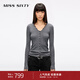 MISS SIXTY2025秋季新款羊毛針織開(kāi)衫女V領(lǐng)蕾絲拼接修身短款上衣 花灰 S