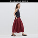 佐丹奴設計師款繭型裙子女夏季新款燈籠裙松緊紅色半身裙18465808