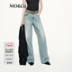 MO&Co.【神褲】牛仔褲2025秋新品棉質(zhì)燙鉆淺藍寬松長(cháng)直筒MBE3JENT09 牛仔藍色 M 27