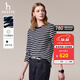 HAZZYS哈吉斯女裝 秋季純棉條紋寬松長(cháng)袖T恤女ABTSE0CCX02 藏青色NV XL (170/92A 42)