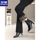 羅蒙（ROMON）氣質(zhì)女士冬季新款加絨加厚微喇褲中年純色百搭休閑褲媽媽冬裝褲子 黑色  L  建議100-110斤