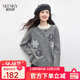 熙世界（sllsky）仿牛絨立體花朵休閑針織衫2025新款秋冬舒適開(kāi)衫毛衣寬松圓領(lǐng)外套 花灰色 上衣 L