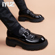 IYUZ品牌輕奢男鞋2026新款真皮商務(wù)鞋英倫風(fēng)結婚皮鞋男通勤休閑鞋子男 黑色-高端男鞋 42