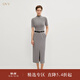 OVV秋冬熱賣(mài)女裝簡(jiǎn)約時(shí)髦休閑針梭鑲拼高領(lǐng)短袖連衣裙 煙灰色 S