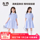 左西女童連衣裙純棉襯衫裙兒童娃娃裙夏2025新款女孩公主裙 藍色 120