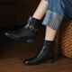 百麗踏2026年秋冬季新款真軟皮歐美粗跟中跟方頭皮帶扣舒適媽媽短靴女 黑色 35