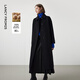 朗姿純羊毛復古夾克式翻領(lǐng)雙面呢大衣冬季新款中長(cháng)款毛呢外套 黑色 M