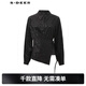 S.DEER圣迪奧女裝復古翻領(lǐng)印花不規則長(cháng)袖襯衫S242Z0501 黑色/91 L/170