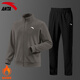 安踏運動(dòng)套裝男士夏季新款寬松透氣立領(lǐng)開(kāi)衫夾克風(fēng)衣顯瘦直筒運動(dòng)褲子 -2深褐灰【加絨款】 XL/180