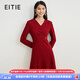 愛(ài)特愛(ài)（EITIE）新年紅品V領(lǐng)修身連衣裙呢子裙羊毛冬新款氣質(zhì)闊太太A字裙6807511 紅色60 L 165