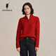 POLOWALK【100%綿羊毛】女士羊毛衫2025秋冬立領(lǐng)毛衣絞花套頭衫女 紅色 M