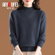 璦優(yōu)霏（aiyoufei）100%純羊毛衫女秋冬新款半高領(lǐng)媽媽毛衣內搭打底衫洋氣寬松針織衫 藍色（深灰藍） 2XL 建議125-135斤左右