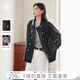 對白【AN大碼系列】巴恩風(fēng)皮衣外套秋季胖mm新款復古寬松pu皮夾克上衣 靜謐黑 XL 建議體重135-145