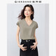 佐丹奴短袖T恤女純棉雙面布親膚透氣純色簡(jiǎn)約V領(lǐng)連袖上衣13325217