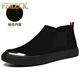 FEILACK輕奢品牌男鞋中幫休閑皮鞋韓版秋冬季男鞋板鞋潮流百搭新款懶人鞋 黑底加絨款 44