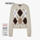 MO&Co.針織衫開(kāi)衫2025冬新品費爾島毛衣復古菱格紋毛衣外套MBE4CAR022 砂礫色 M /165
