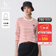 哈吉斯（HAZZYS）女裝 春秋款女撞色條紋休閑簡(jiǎn)約T恤女ABTSE0BAF02 紅色RD M (160/84A 38)