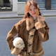 妙奕嘉冬季毛領(lǐng)牛角扣外套女毛絨外套仿麂皮絨外套棉衣棉服毛毛棉襖上衣 復古毛領(lǐng)牛角扣外套【棕色】 M （建議90-110斤）