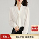 尚都比拉通勤飄帶領(lǐng)白色襯衫女秋季上衣珍珠扣設計氣質(zhì)休閑時(shí)尚洋氣襯衣