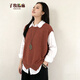 子牧棉麻春裝 女針織馬甲背心寬松圓領(lǐng)不規則坎肩外搭馬甲8695 秀紅 均碼 (建議95-140斤)