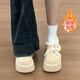 靖話(huà)松糕厚底加絨勃肯鞋女2025年冬季新款棉鞋小個(gè)子增高保暖毛毛鞋 米白色 37 (235mm)