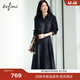 伊芙麗（eifini）伊芙麗抗皺TR色紡顯瘦展浪裙擺后腰牛筋舒適女裙2025秋裝新款 藏青 M