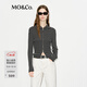 MO&Co.針織衫開(kāi)衫升溫發(fā)熱綿羊毛修身短款雙開(kāi)拉鏈條紋撞色MBD4CAR038 黑白條色 S /160