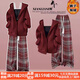湯靈鼠女童冬季套裝新款紅色加絨兩件套青少年衣服12-16歲秋冬時(shí)髦衛衣 加絨紅色外套+加絨紅格子褲【兩件套】 155 （S）碼【建議75-90斤】