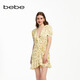 bebe夏季新款氣質(zhì)荷葉邊碎花印花茶歇裙連衣裙250010 黃色 L
