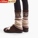 JIOESC堆堆襪套秋冬費爾島風(fēng)配雪地靴y2k羊毛保暖護腿小腿襪中筒腿套女 可可棕 1雙 均碼