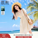 香影v領(lǐng)連衣裙女2025夏季新款海邊米白色鏤空小個(gè)子泡泡袖仙女裙 米色 M